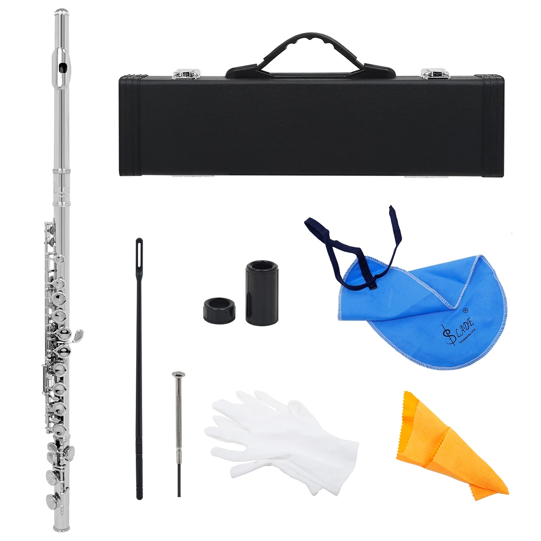 

SLADE 16 Holes Flute C Tone Closed Hole Flute Cupronickel Concert Flute with E key Case Cleaning Cloth Parts & Accessories