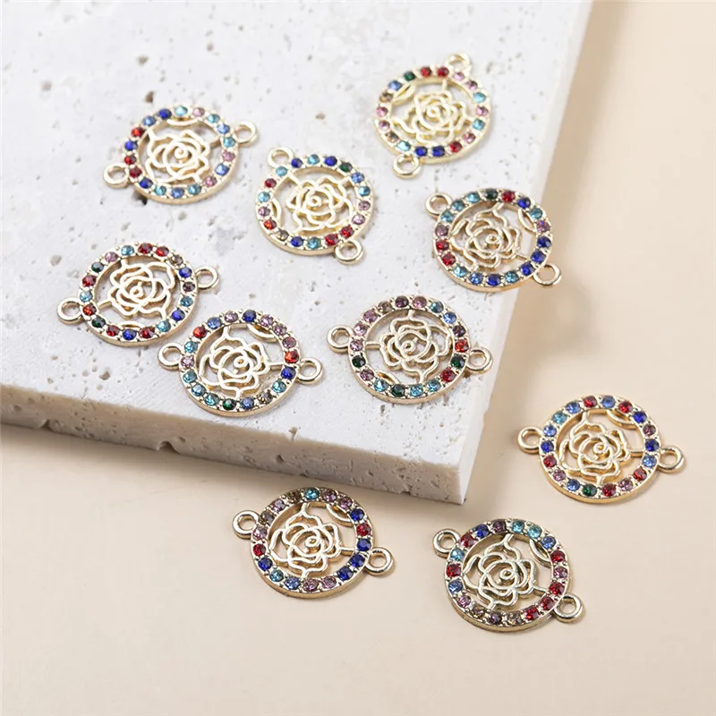 

YEYULIN 10pcs/lot Colorful Rhinestone Rose Flower Charms Palm Pendant Connector For Jewelry Making Accessories