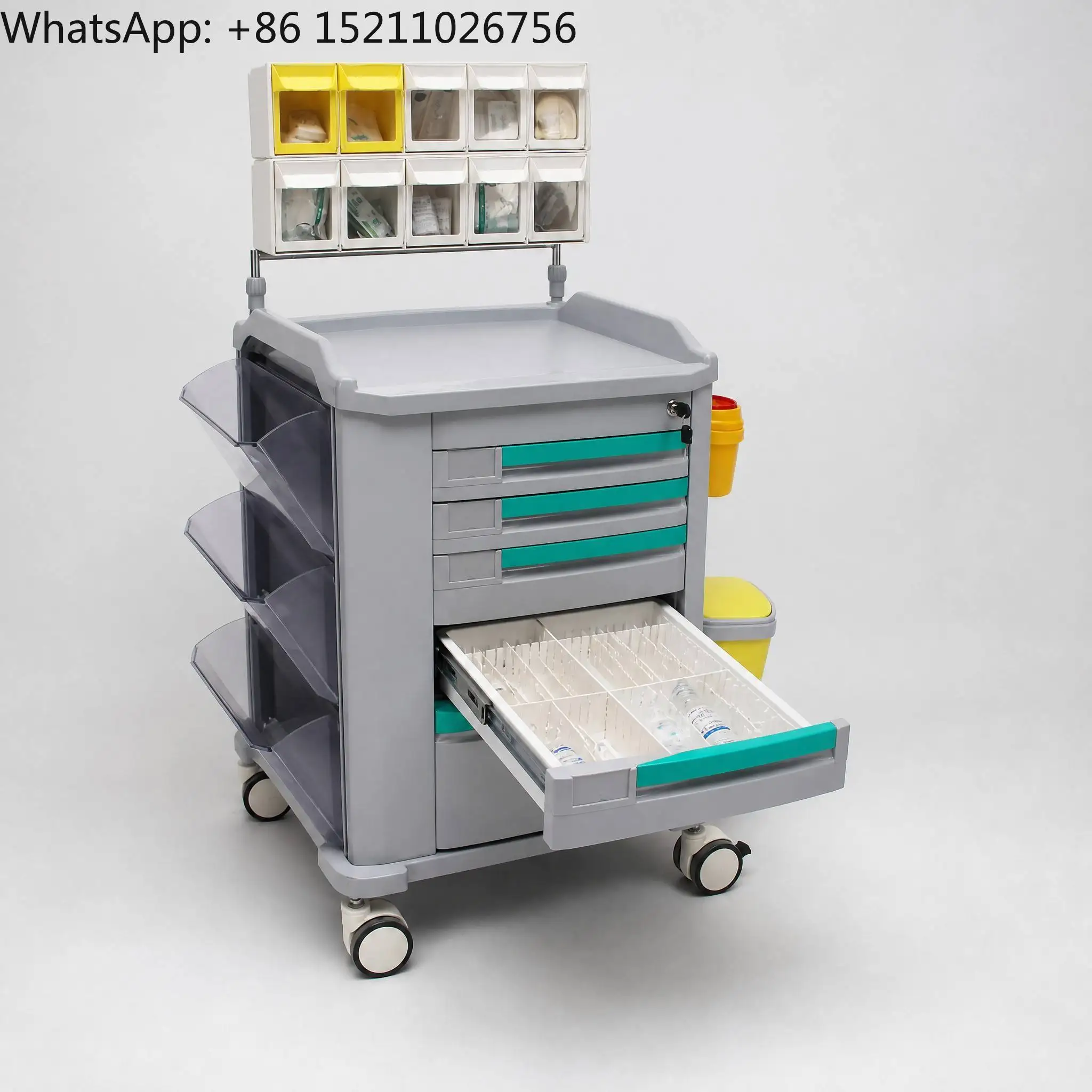 In Stock Durable HAT-655J38-DZ Medical Supply Trolley with 3L Sharps Container and Silent Wheels