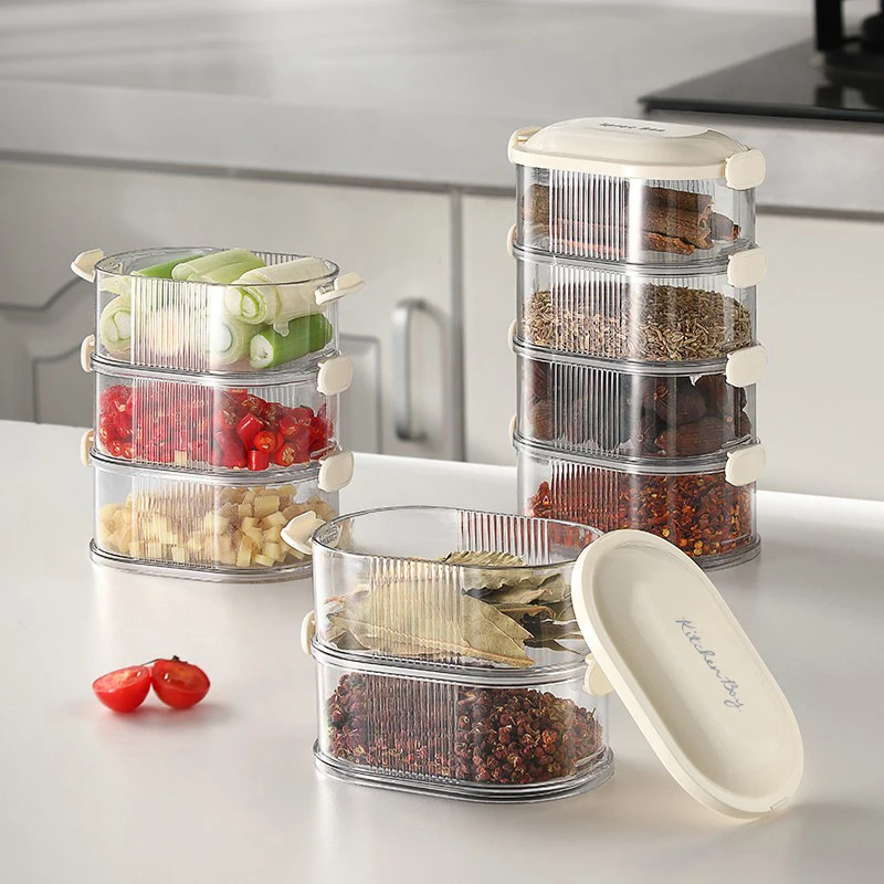 

Transparent Spice Seasoning Storage Box Refrigerator Multi-Layer Food Fruit Crisper Box Kitchen Organizer Box Accessories