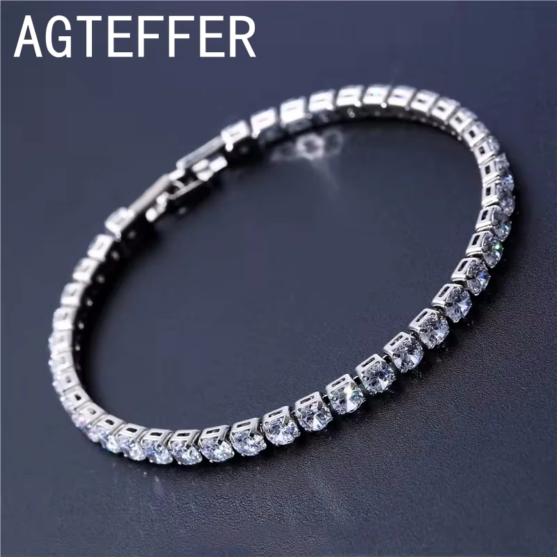 925 Sterling Silver Bracelet Zircon Chain Bracelet For Women Fashion Simple Engagement Wedding Glamour Jewelry 4MM 16-20CM