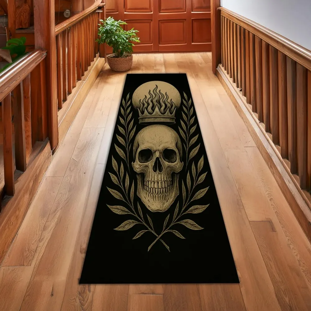 Rowned Skull Root Runner Rug – Gothic Skeleton and Floral Hallway Carpet – Dark Alternative Horror Art Home Decor Door Mat