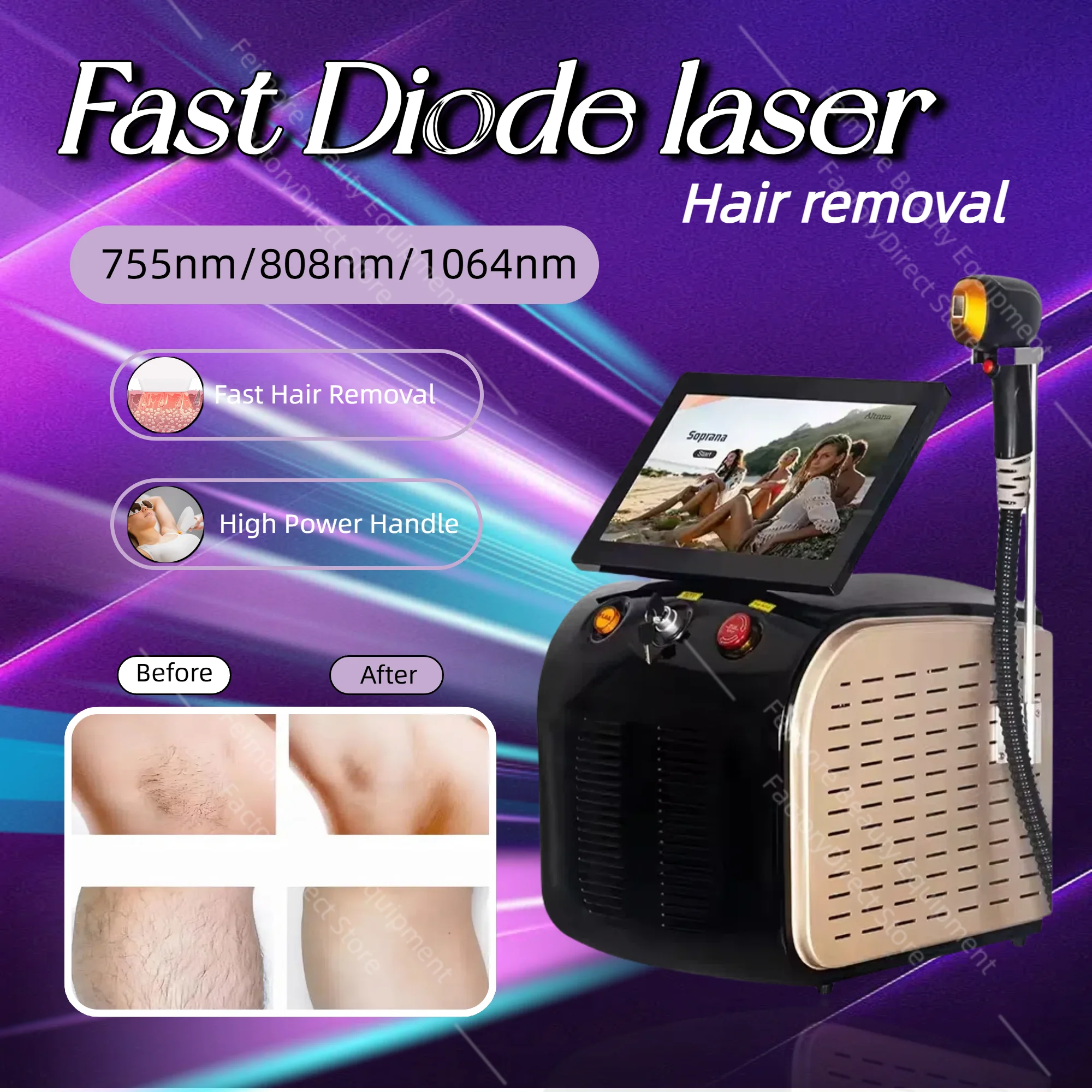 

808nm Diode Laser Hair Removal Device Professional Diode Laser Machine 4000W Painless Permanent Hair Remover