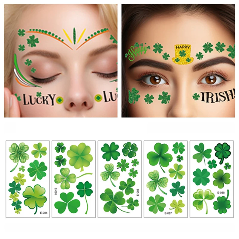 St Patrick' s Day Shamrock Leaf Skin Tattoo Sticker Temporary & Waterproof Irish Party False Clover  Coin Festive Celebrate