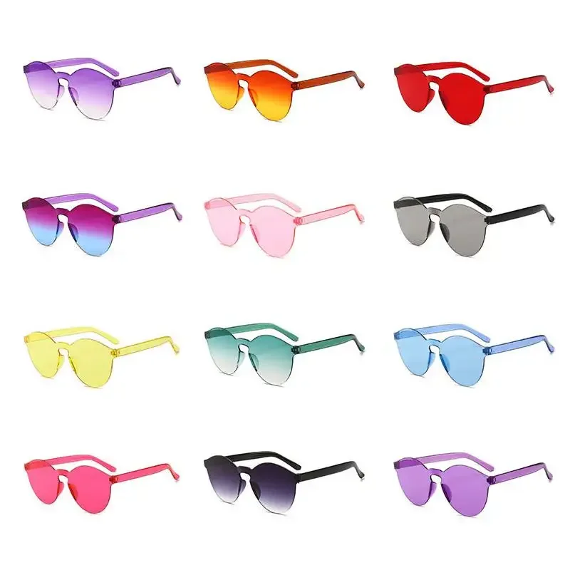 

New Color Fashion Round Frameless Fishing Sunglasses Women with Jelly Color Frameless Sun Glasses Female Uv400 Eyewear