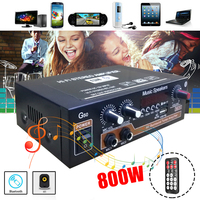800W Digital Amplifier 12V 220V Bluetooth HIFI Audio Stereo Power Amplifier Remote Control Music Speaker for Home Car EU Plug