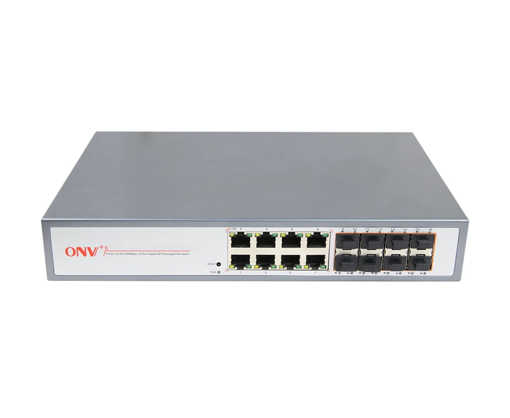 OEM ODM Factory best ethernet switch Gigabit l2 managed 8*10/100/1000M RJ45 ports and 8*100/1000M SFP fiber slot ports