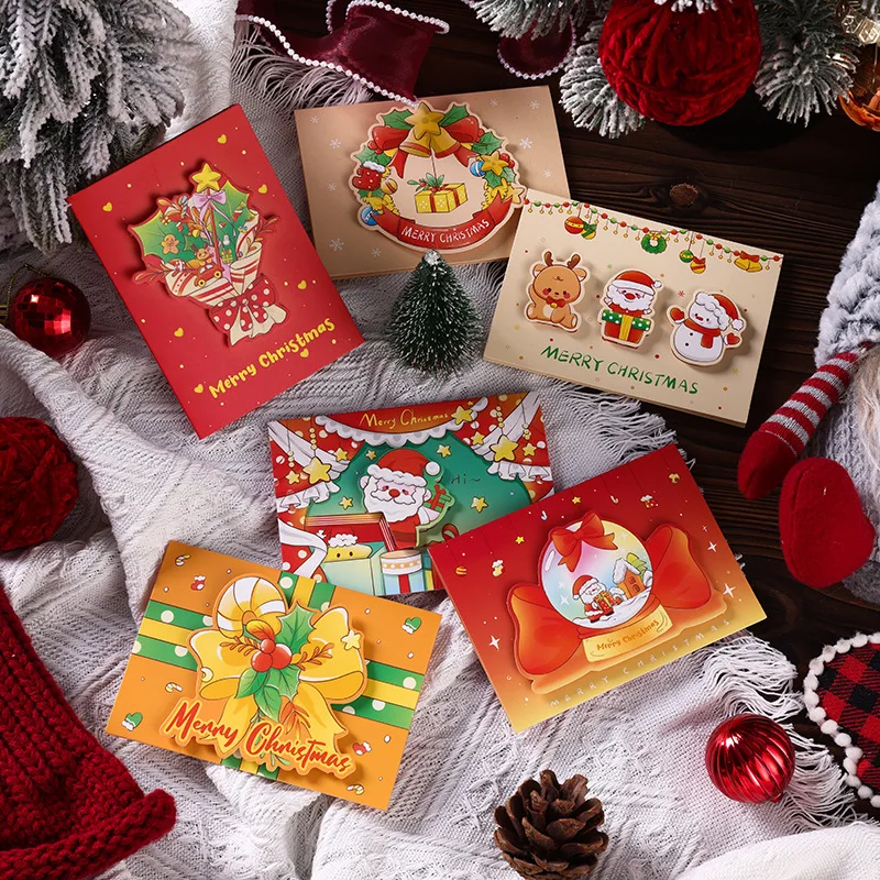 

1Pcs Christmas Greeting Cards 3D Creative Small Cards Flower Shop Baking Gifts for Classmates Small Cards