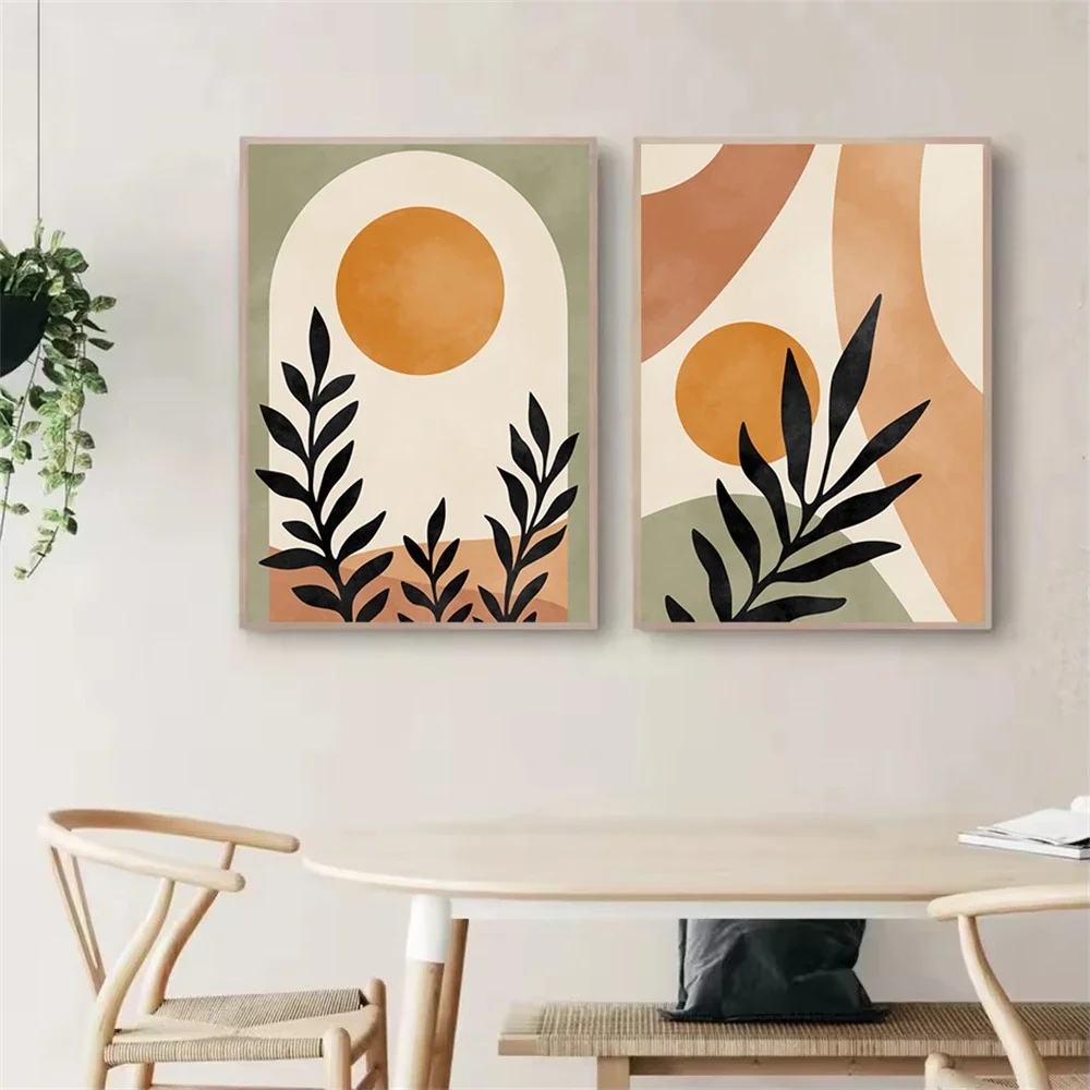 

Bohemian Leaves Abstract Wall Art Print Orange Green Terracotta Nordic Modern Canvas Painting Poster Picture Living Room Decor
