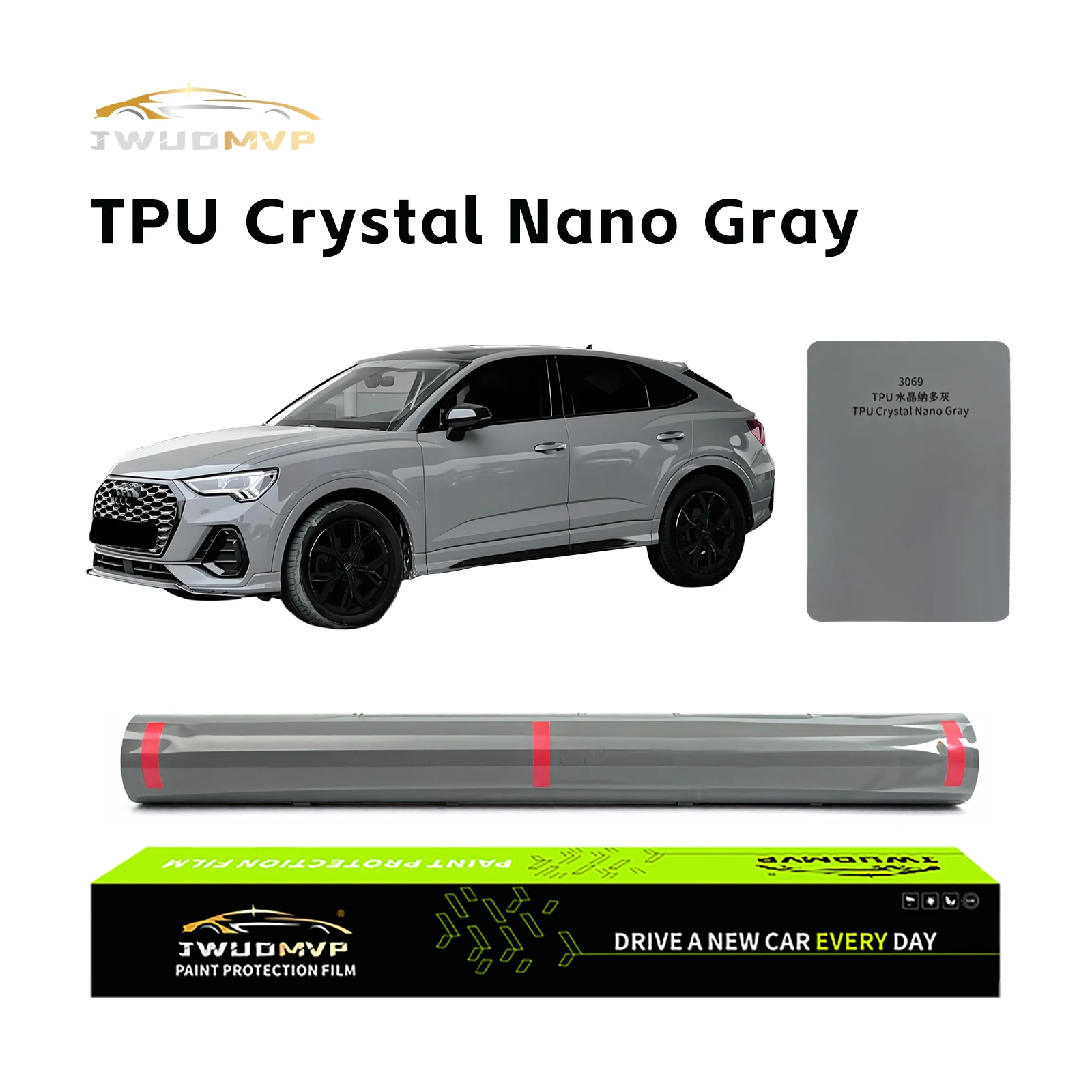 

JWUDMVP 1.52X15m TPU PPF Crystal Nano Gray Film Self-Healing Scratch-Resistant Color-Changing High-Quality Car Paint Protection