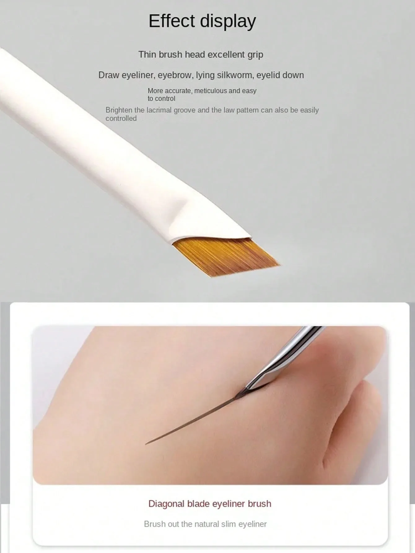 3개 기본 메이크업 브러쉬 세트, 파운데이션, 블러셔, 눈용. 17x10cm, 합성모, 부드러움