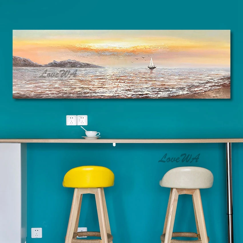 

Large Size Sailboat At Sea Sunset Nature Scenery Canvas Painting High Quality Restaurant Wall Decoration Home Artwork No Framed