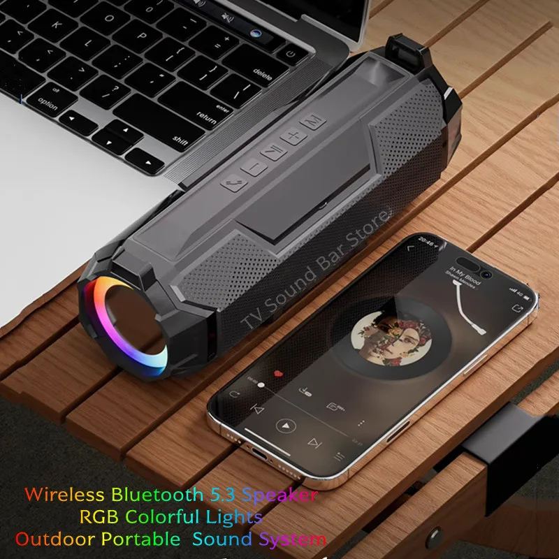 

Уличный портативный беспроводной Bluetooth-динамик 60 Вт Hi-Fi мощный водонепроницаемый сабвуфер двойной динамик RGB красочная подсветка звуковая система