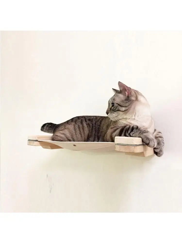 Imagem -02 - Móveis para Animais de Estimação Cama de Rede de Gato Montado na Parede Aconchegante Quadro de Escalada de Madeira Gato Plataforma Casa Torre Brinquedo Parede Gato Árvore