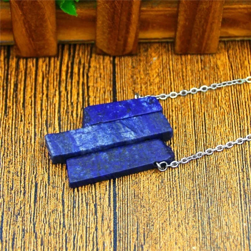 Irregular Rectangle Lapis Lazuli Amethysts Necklace Vintage Handmade Natural Stone Necklace For Women Stainless Steel Jewelry