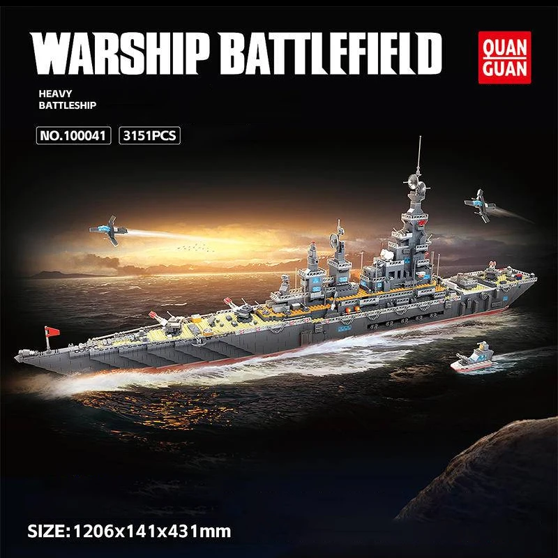 3151PCS Military Heavy Battleship Building Blocks Set Collectible Warship Cruiser with 10 Figuren Model Toys Kids Birthday Gift