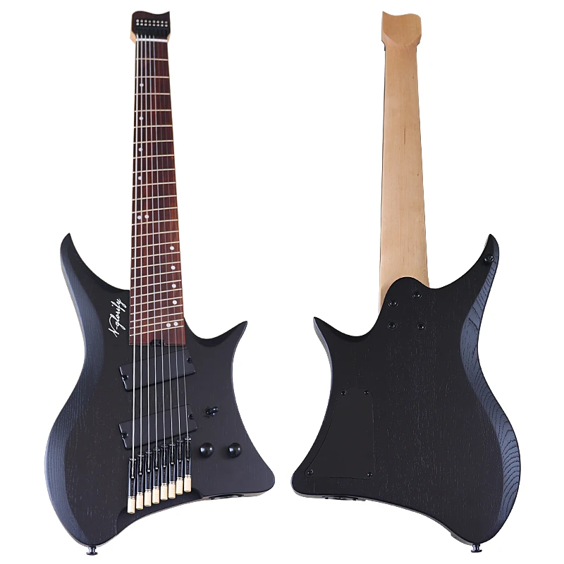 Gefächerte Bünde, 8-saitige kopflose E-Gitarre, 76,2 cm, Korpus aus massivem Eschenholz, kopflose Gitarre, Ahornhals, 686 mm Maßstabslänge