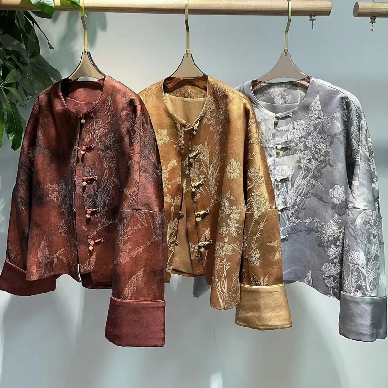 

Vintage Jacquard Button Down Hanfu Coats Long Sleeve Jackets Luxury Winter Autumn Jackets Lady Elegant Improved Tang Clothes