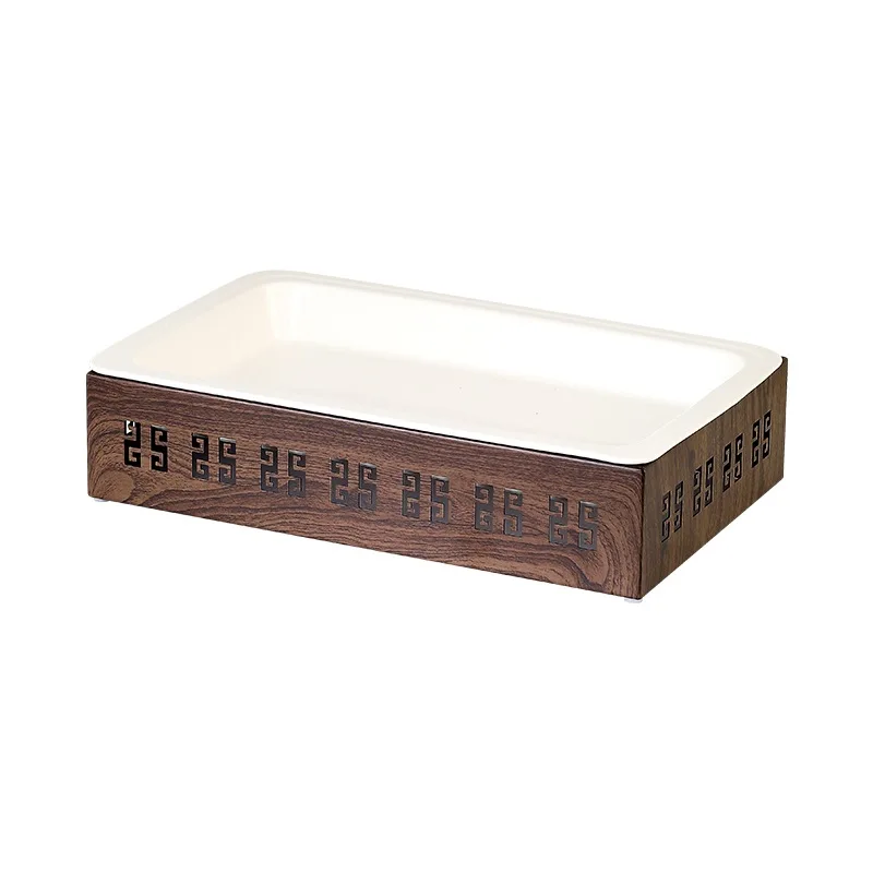 

Hotel wood grain national style buffet thermal insulation display plate ceramic large-capacity cooked food heating table shelf