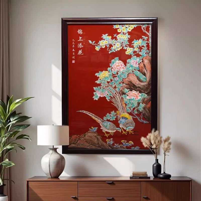 

YZ77 intangible cultural heritage, Yangzhou lacquer ware, color screw hanging screen "icing on the cake" entrance wall hanging