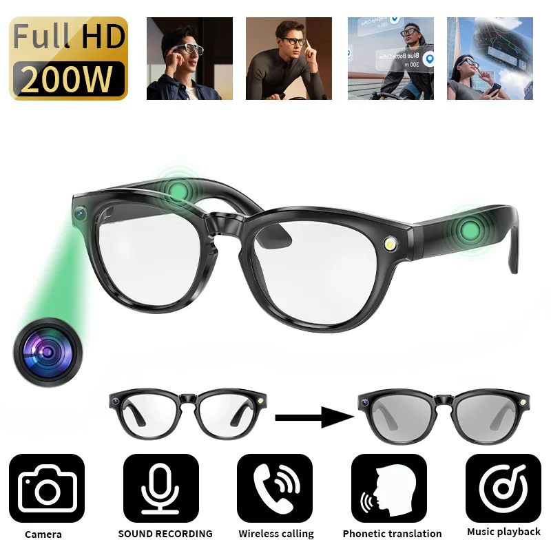 

LIGE новые умные очки 200 Вт камера HD видеозапись Bluetooth очки для звонков AI умные солнцезащитные очки для перевода фотохромные линзы