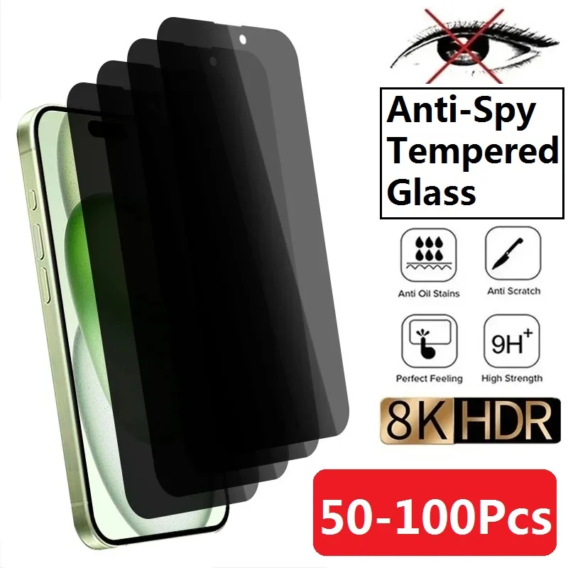 

50-100Pcs Privacy Tempered Glass For iPhone 16 Pro Max 14 15 Plus 16E SE 2020 2022 Screen Protector 15 11 12 13 Mini XS XR 8 7