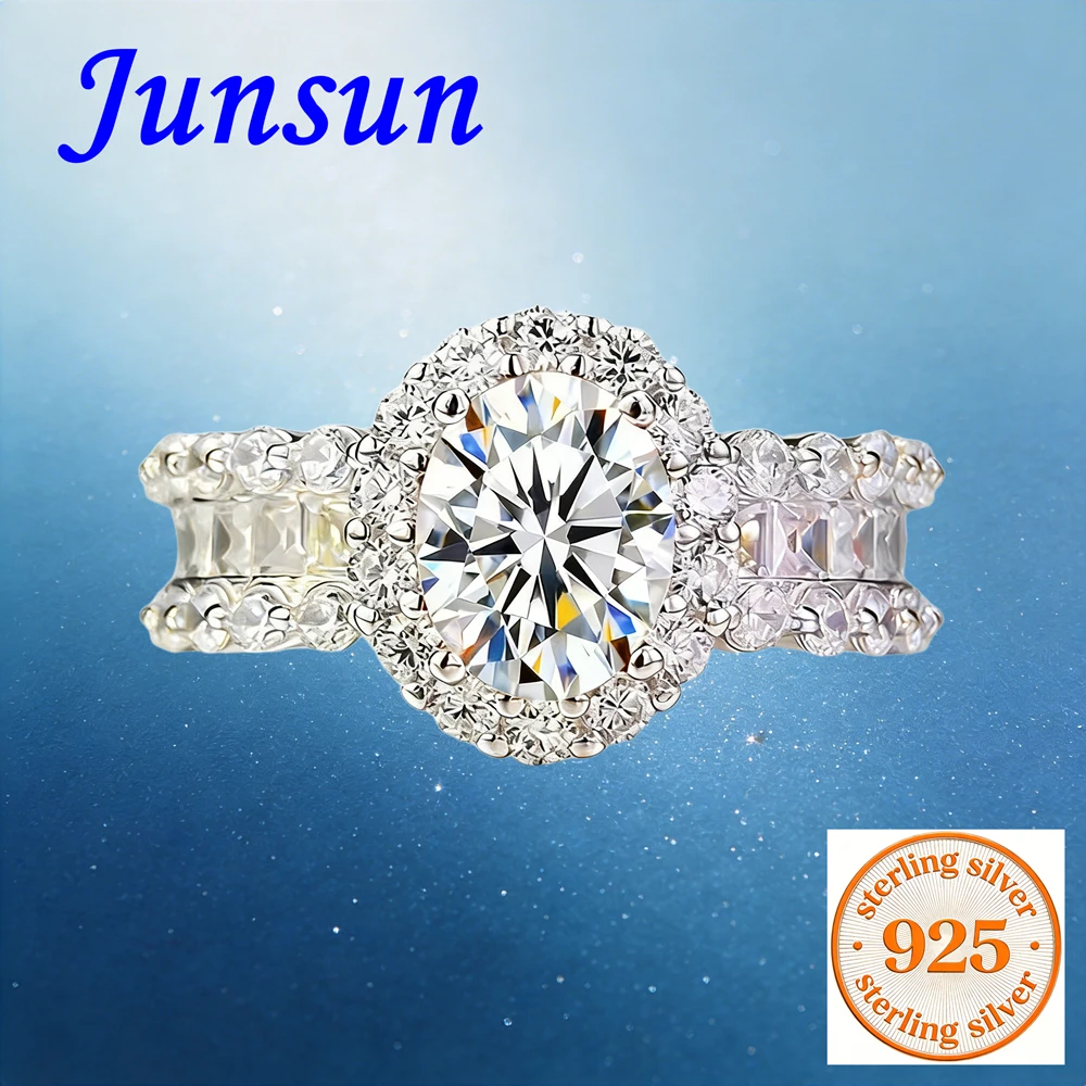 

Кольцо Junsun с муассанитом 1.5 карата, овальной огранки, для женщин, из стерлингового серебра S925, ювелирное изделие с сертификатом, для жены, девушки
