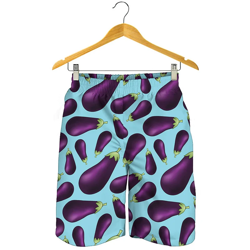 Vegetable Big Eggplant Pattern Beach Shorts For Men 3D Printed Short Pants Summer Street Personality Short Pants Swimming Trunks