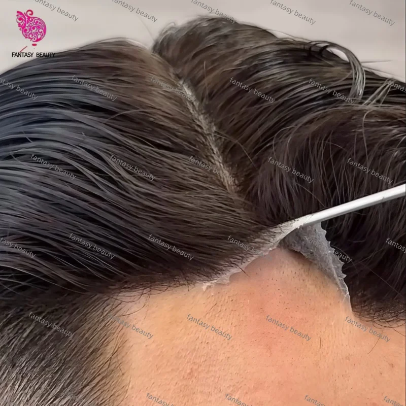 

Extra PU 0,02 мм парик из тонкой кожи для мужчин, человеческие волосы, мужской парик с V-образной петлей, без узлов, естественная линия волос, система замены волос