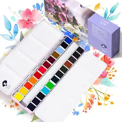 Paul Rubens Watercolor Paint Set Artist Grade, 24 Vivid Floral Colors with Portable Metal Box for Artists and Beginners