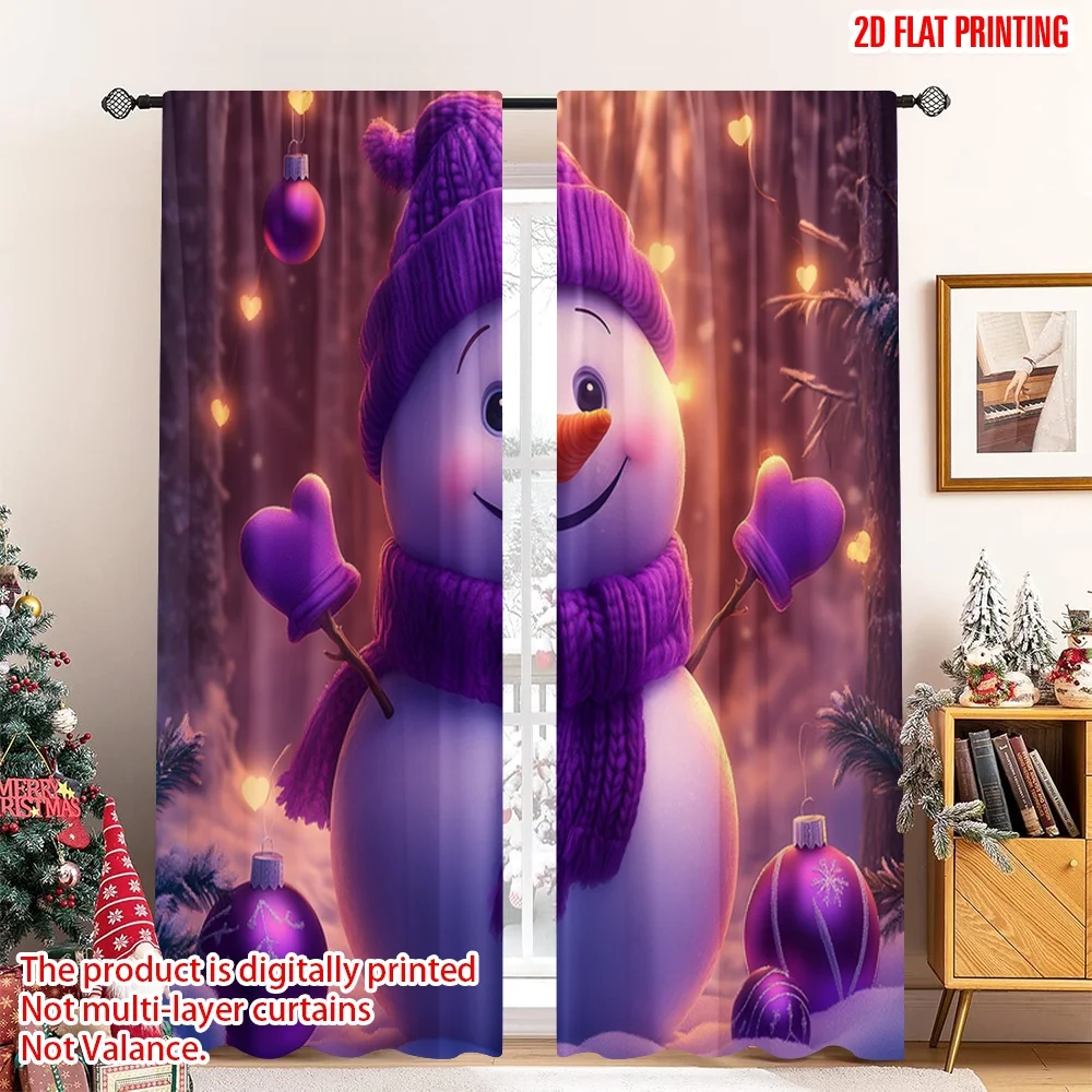 

2pcs 2D flat printing Merry Christmas Drapes Cute Snowman Winter Holiday Festive Polyester Without Electricity Festive Curtains