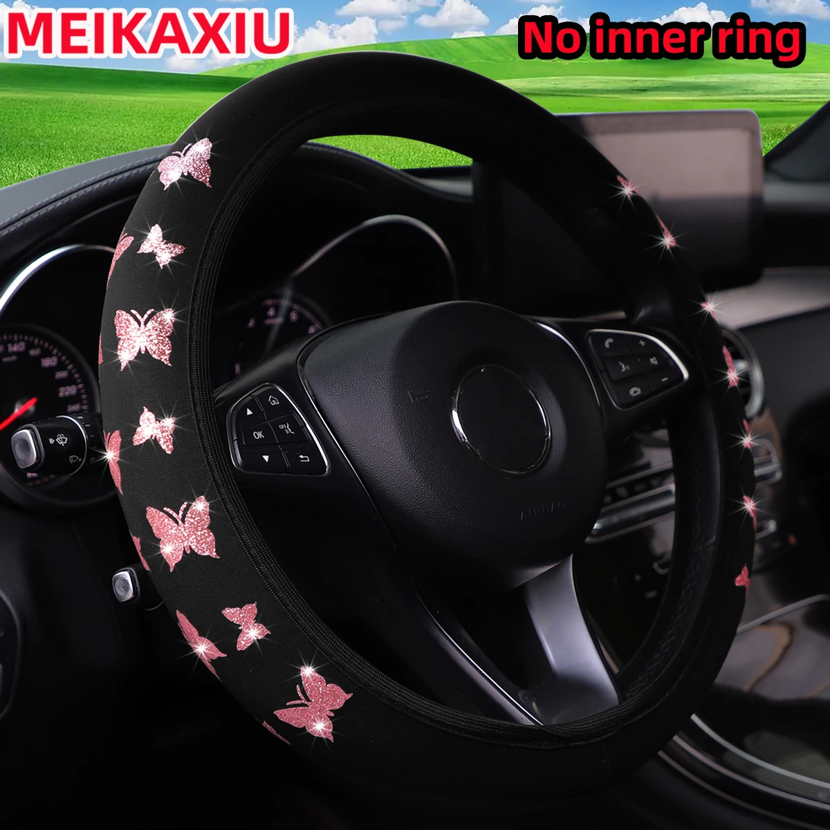 Randloses Blingbling Flash Butterfly Lenkrad-Set für 14,5–15 Zoll Autos, dekoratives Außenfelgen-Zubehör – Detail 3