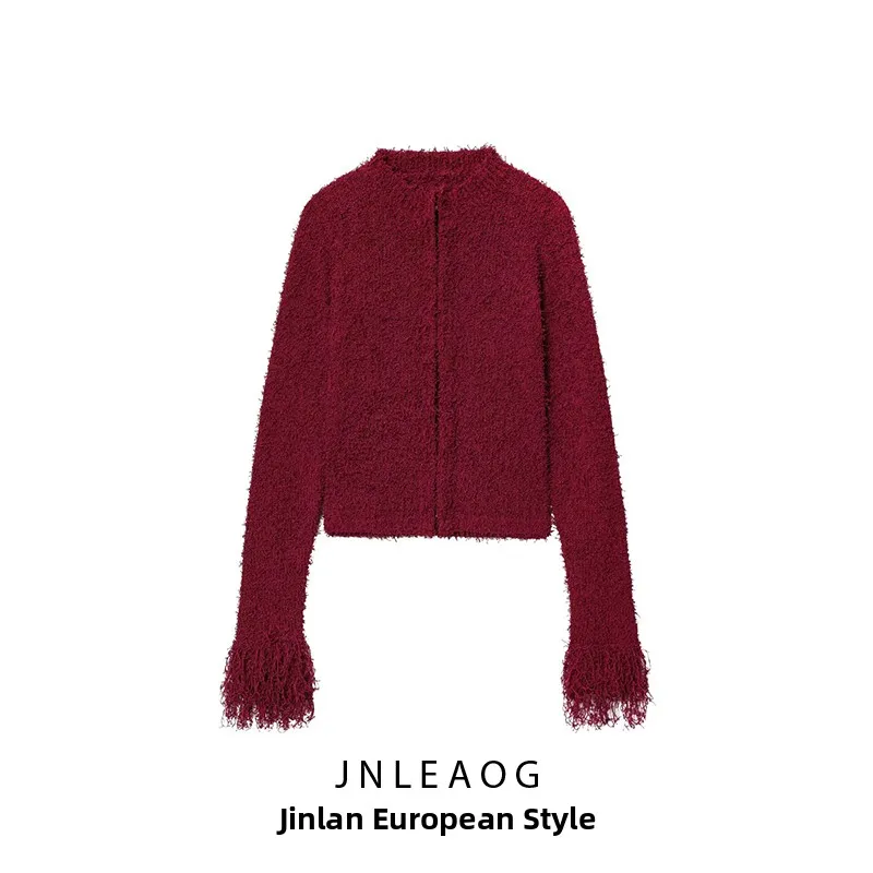 

JNLEAOG Faionable Knitted Tassel Outerwear for Women Autumn New Arrival Polyester Fiber Open Cardigan European Sle