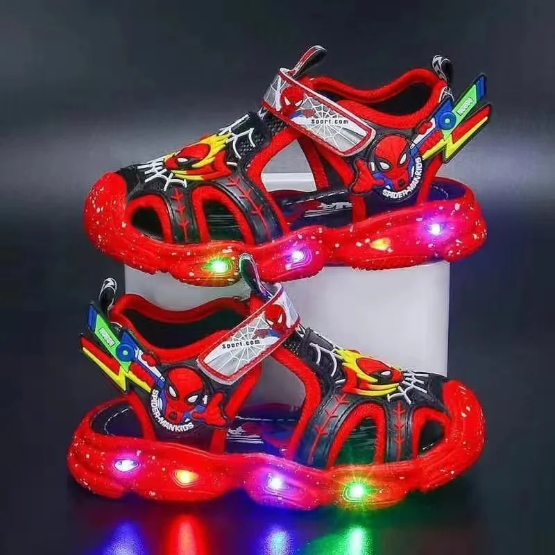 Summer Baby Boys LED Light Sandals Cartoon Spider Man Children Closed Toe Orthopedic Kids Slippers Girls Sport Soft Beach Shoes