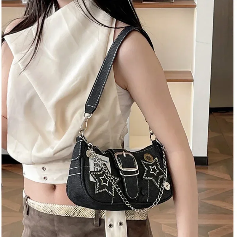 New Style Appliques Chains Zipper Shoulder Bags Solid PU Simplicity Fashion Hand Bags 2024 Hot Sale Retro Youth Bags for Women