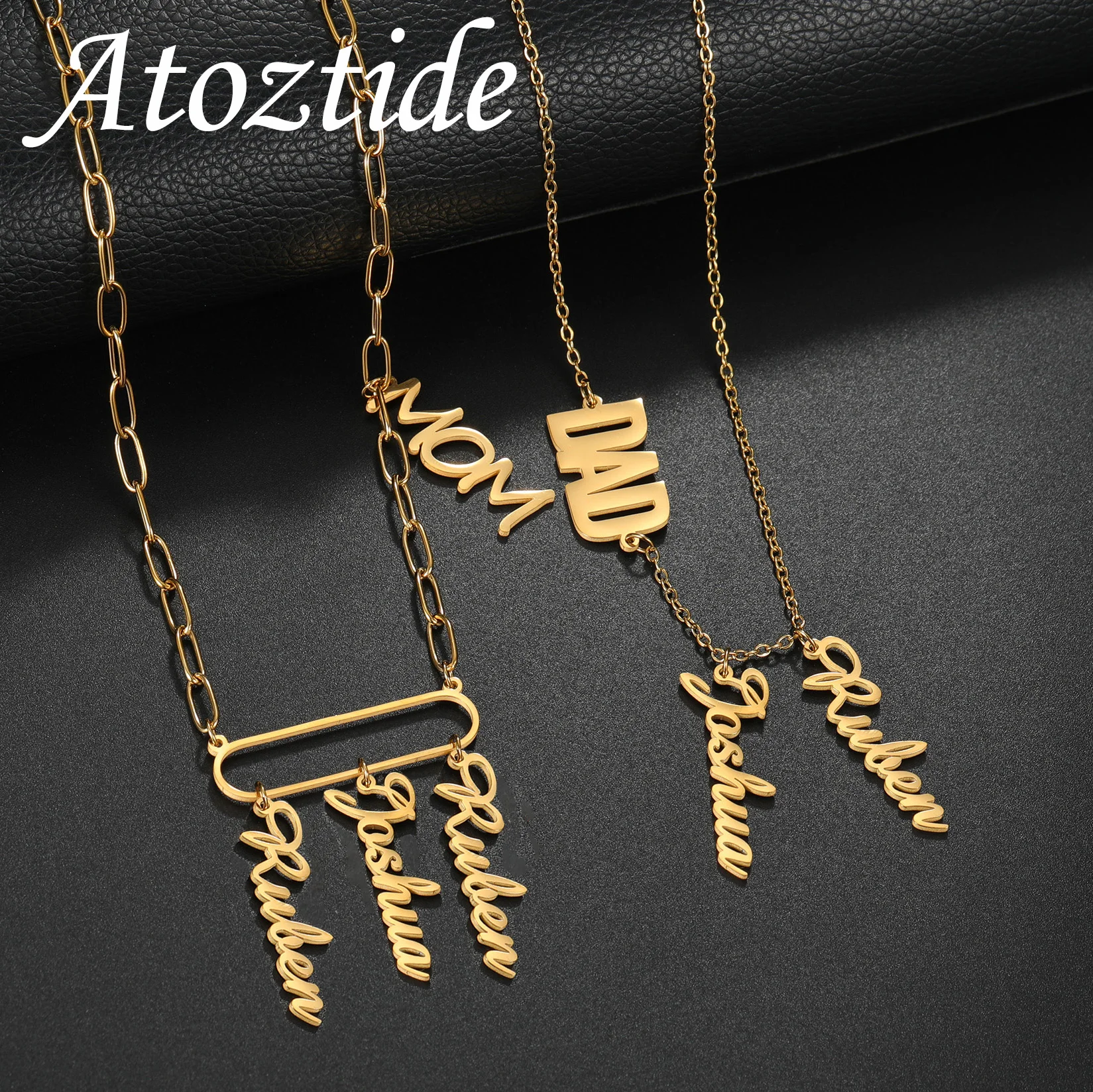 

Ожерелье Atoztide с несколькими именами на заказ для женщин, ювелирные изделия из нержавеющей стали, ожерелье-чокер с именной табличкой для папы, мамы и детей, персонализированные подарки