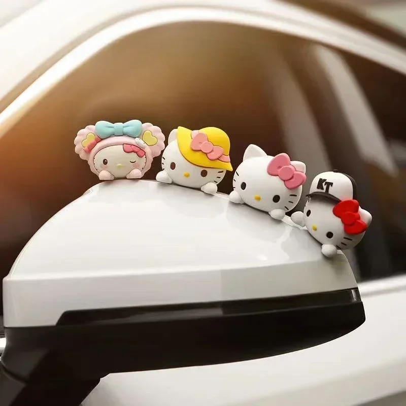 Hello Kitty Cute Car Soft Rubber Ornaments Diy Paste Decoration Cartoon Instrument Panel Accessories Ladies Car Decoration