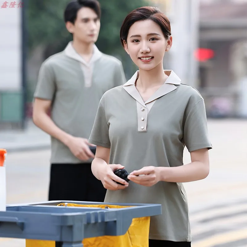 Summer Thin Breathable Cleaning Uniform Hotel Guest Room Cleaning Staff Uniform Housekeeping Property Maternity Short Sleeve Wor