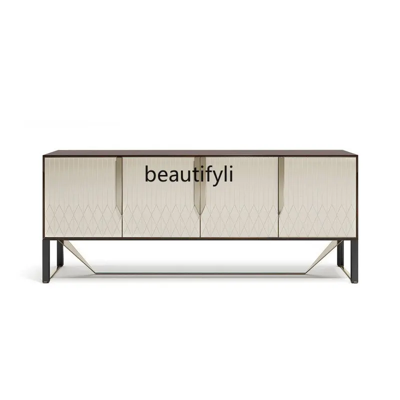 

yj Italian Light Luxury Solid Wood TV Cabinet Metal Audiovisual Cabinet Modern Simple Stainless Steel Floor Cabinet