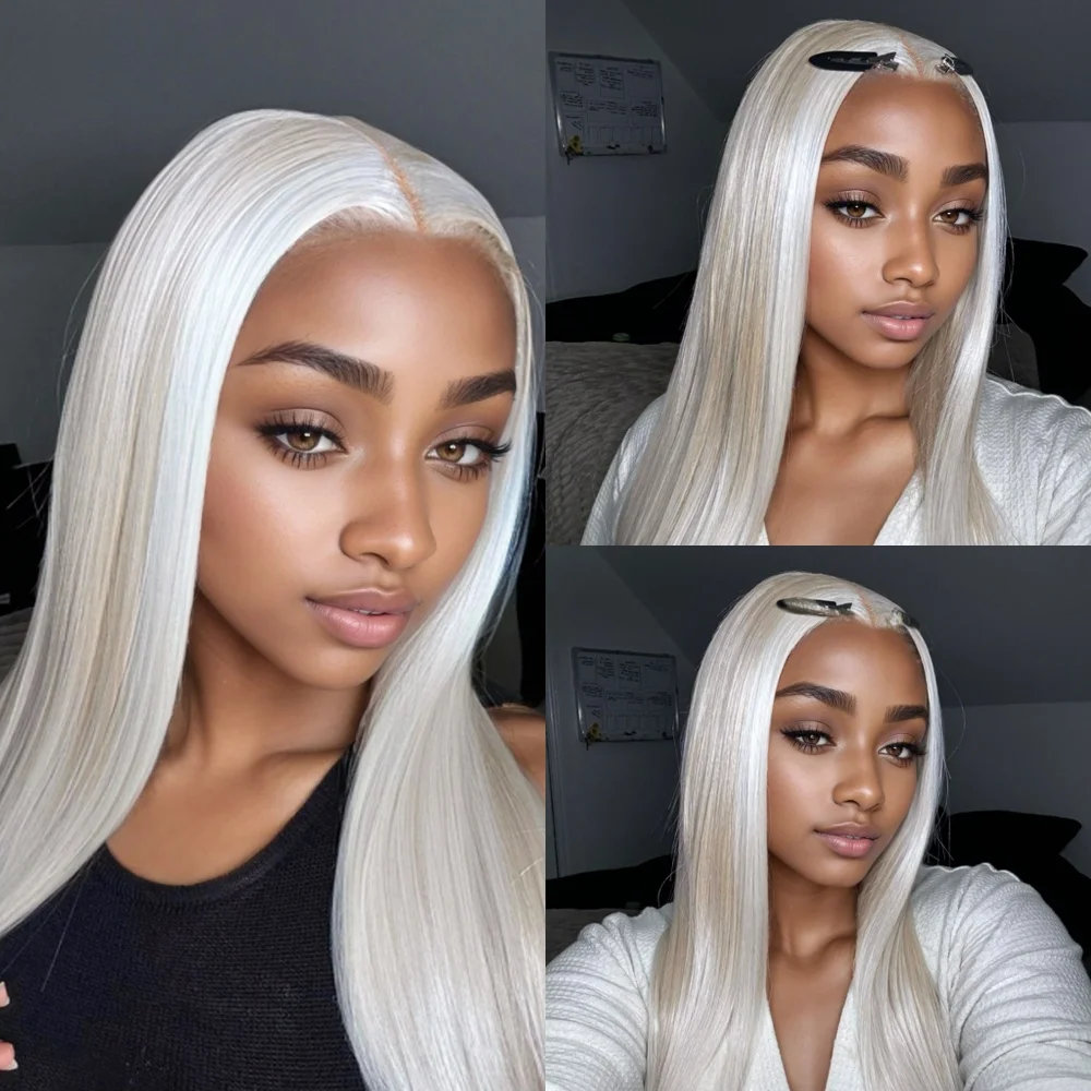 Highlight Ombre Blonde Lace Front Wigs with Cap and Combs, Balayage Platinum Blonde Bob Silky Straight Japanese Synthetic Wig