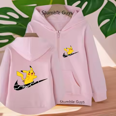 Pokemoned Zipper Hoodies Clothing Children's Anime Sonic Pullover Baby Boy Casual Pikachu Long Sleeves 3-14 Years Kids Tracksuit