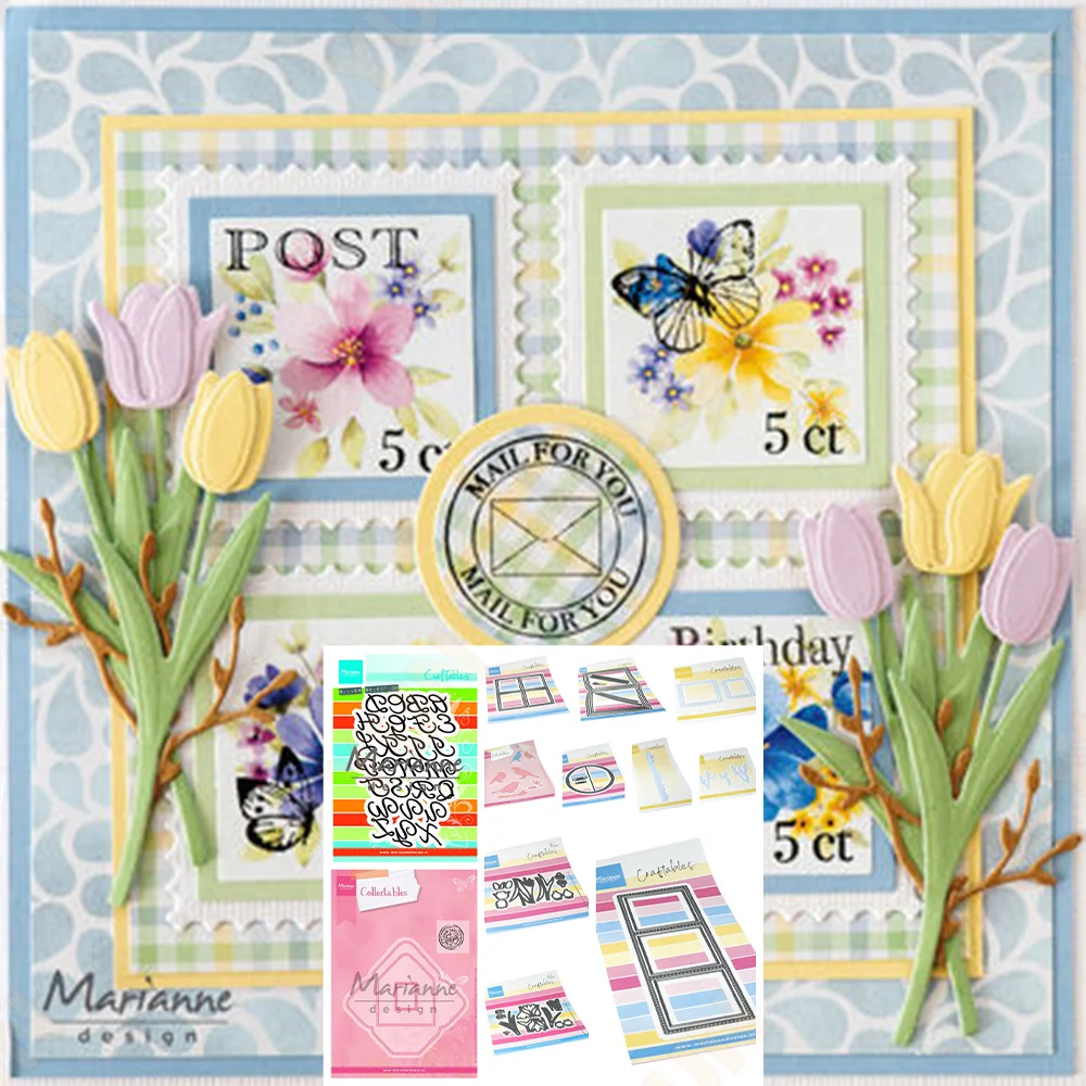 

February 2026 New Basic Dies Rectangle Crocus Flower Blossom twigs Grass border alphabet Die Metal Cutting Dies DIY Scrapbooking