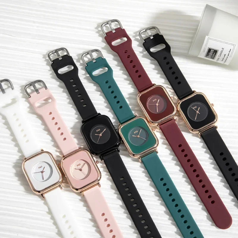 Reloj para Mujer con correa de silicona, relojes deportivos informales rosas, relojes de pulsera cuadrados de cuarzo a la moda, Reloj para Mujer y Niña