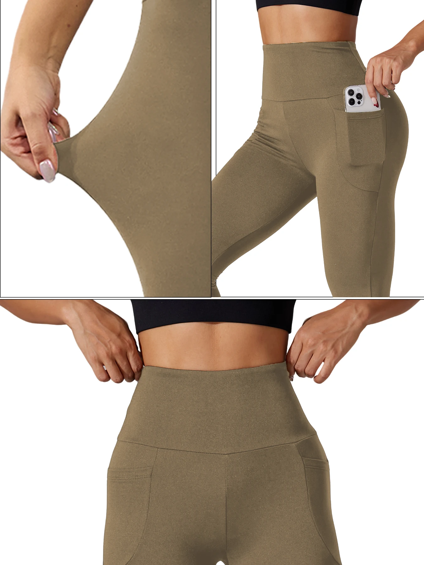 여성용 포켓이 있는 매우 부드러운 스포츠 레깅스, 하이 웨이스트 배 조절 운동 요가 러닝 타이트 팬츠.