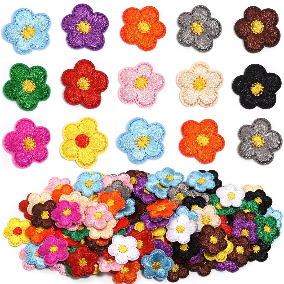 10pcs/Lot Cute Flowers Pattern Hot Melt Embroidered For Clothes Sew Mochila Fabric Pack Girls Kids Thermal Applique Parche