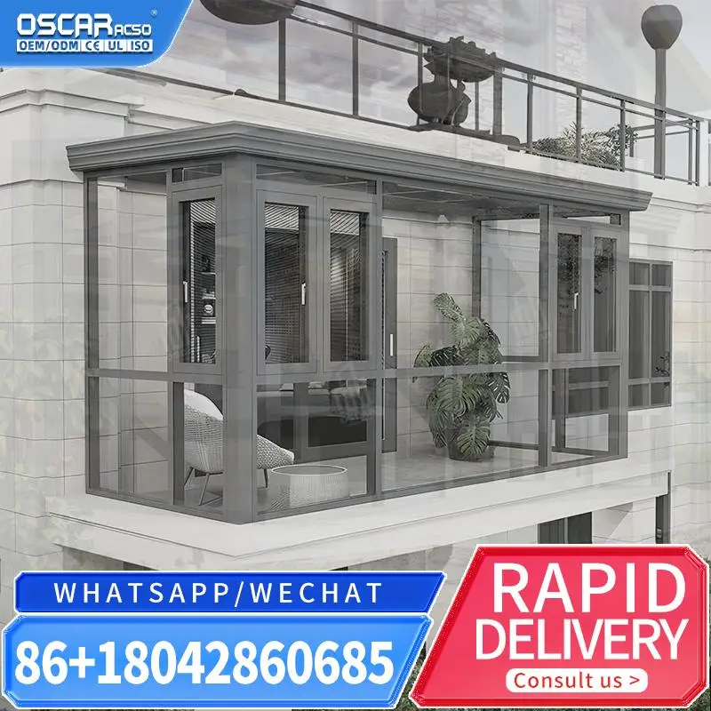 تخطيط قابل للتخصيص، موفر للطاقة، تصميم عصري أنيق ومبتكر من الألومنيوم والزجاج، منزل زجاجي معدني لـ Urban Suburban R