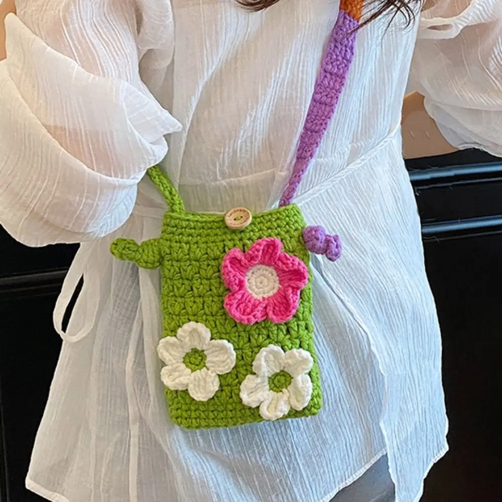 

Bohemian Cotton Crochet Weave Bag Hollow Out Large Capacity Flower Shoulder Bag Cotton Rope Storage Bag Knitted Crossbody Bag