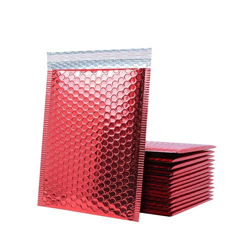 50Pcs Small Bubble Envelope Bright Red Aluminum Foil Bubble Bags Pouches Padded Shipping Envelopes Waterproof Packaging Supplies