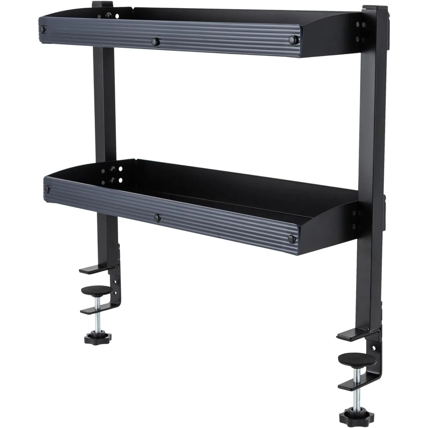 

Clamp On Desk Shelf,2-Tier Adjustable Storage Organizer with Tray, Office Supplies and Decor 22lbs Capacity per Shelf
