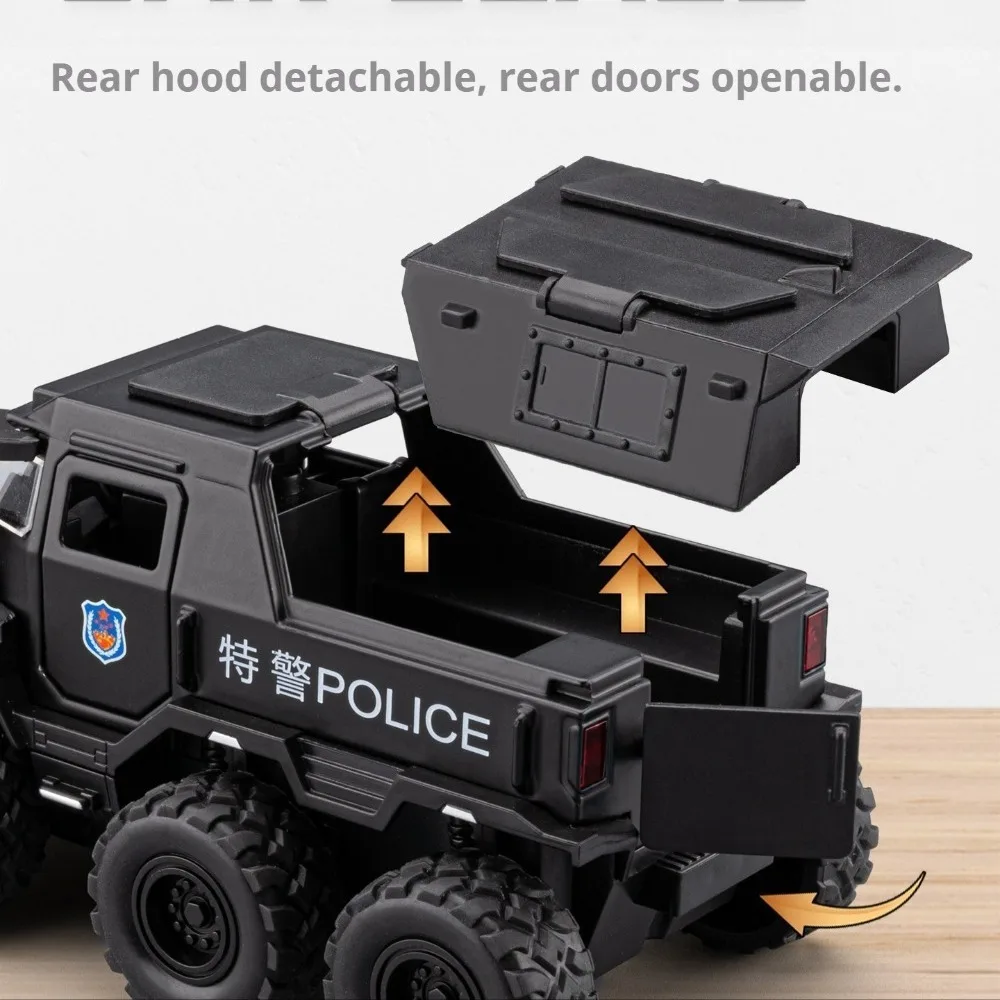 1:32 Conqueror SWAT Police Car Model Toys Metal Diecast Off-road Vehicles Sound Light Pull Back Doors Opened Educational Models view 2